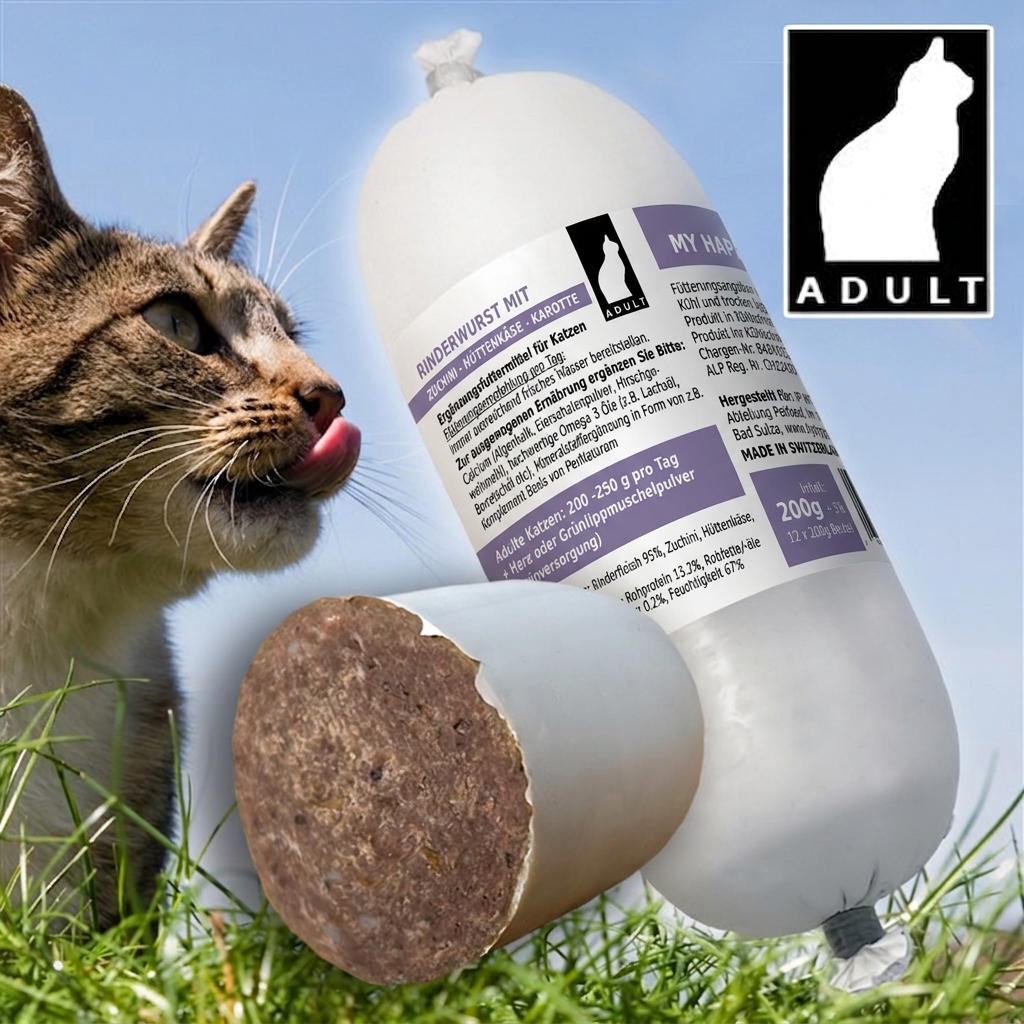 HAPPYFOR CATS Katzenfutter Rinderwurst mit Zucchini, Hüttenkäse & Karotte? 200g (Staffelpreise) - 3.jpg