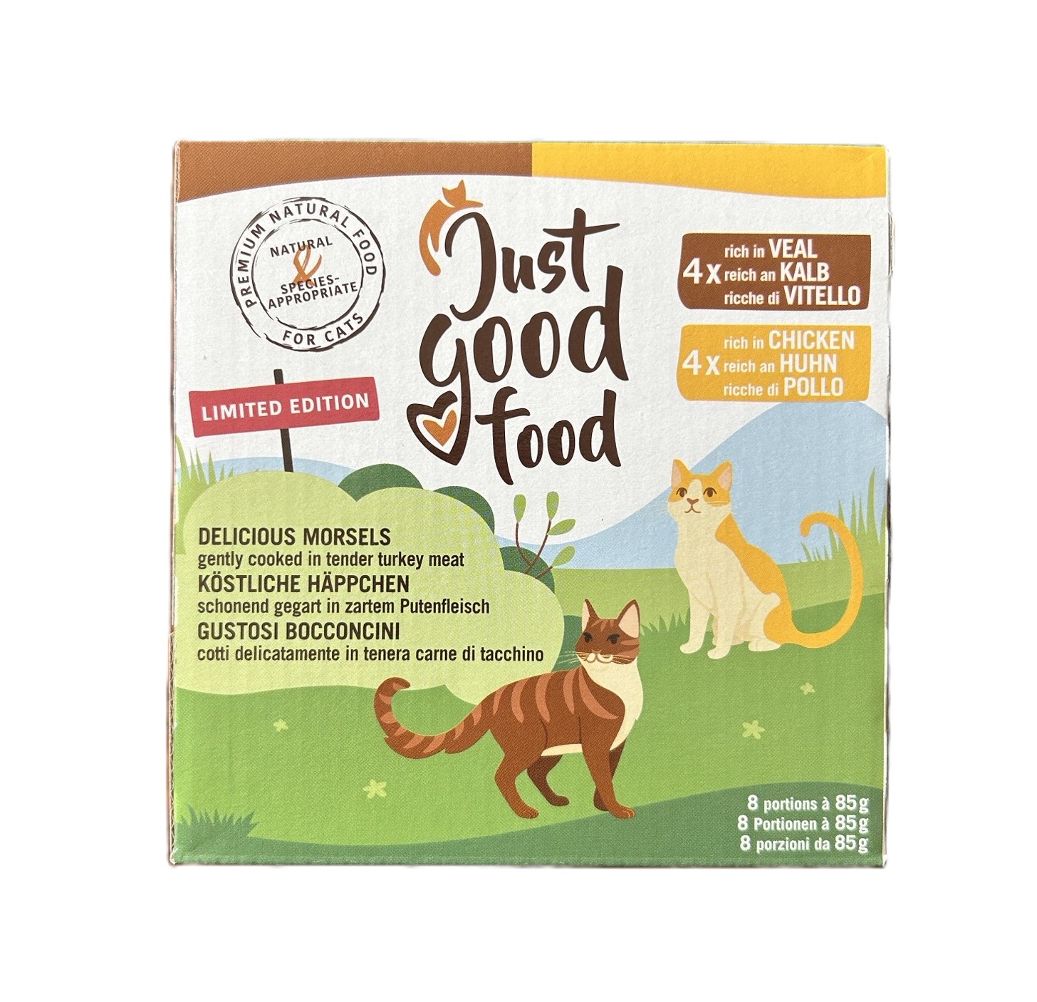 Just Good food Katzenfutter Kalb&Huhn im Putenfleischmantel 8 x 85g.jpeg