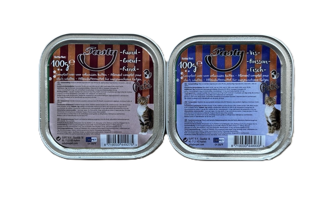 Katzenfutter Pastete 2 Sorten Rind und Fisch 100g.jpeg