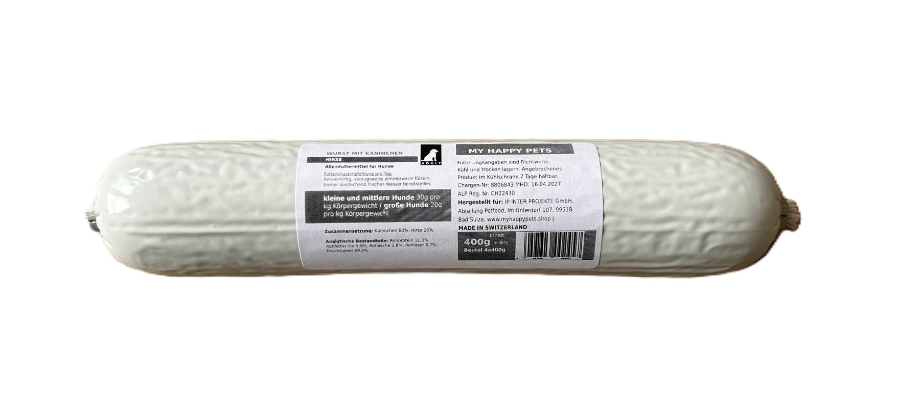 MHP Hunde Wurst mit Kaninchen und Hirse 400g.jpeg